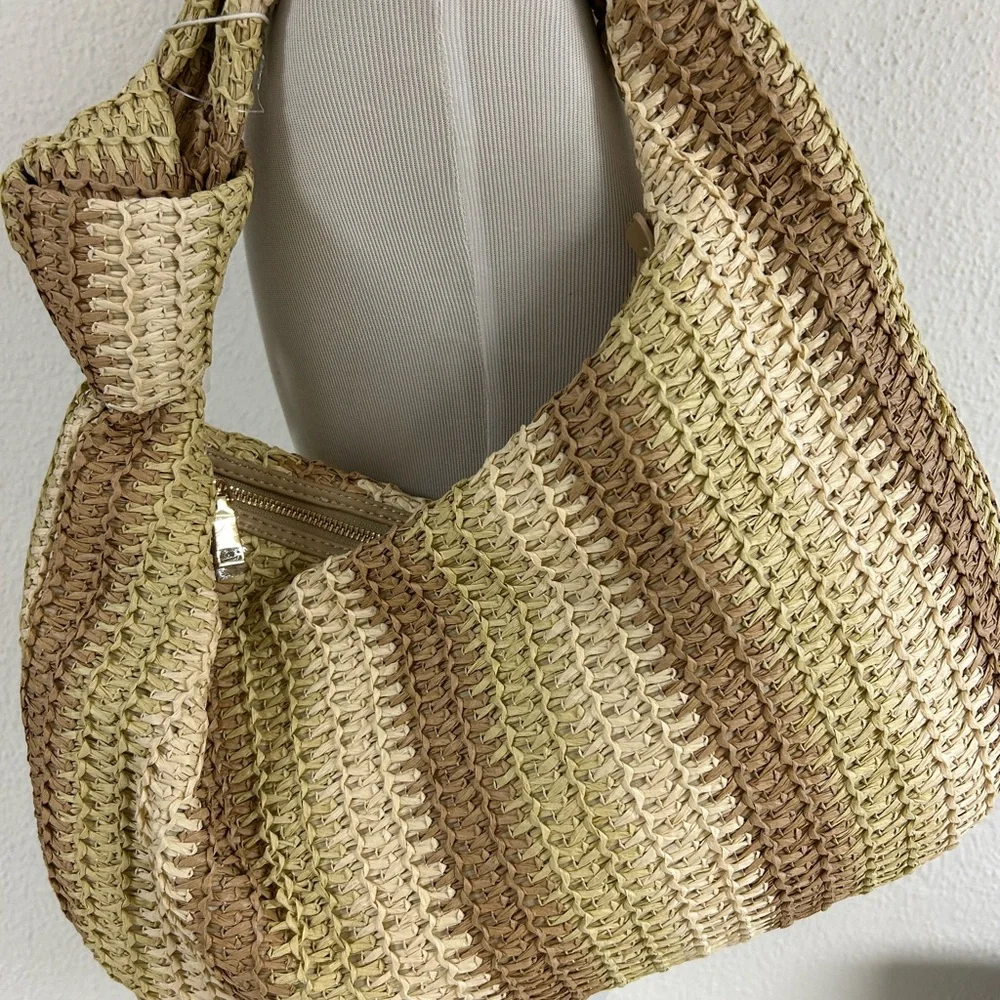 Urban Expressions Woven Slouchy Hobo‎ Bag in Beige and Brown Neutral striped NWT